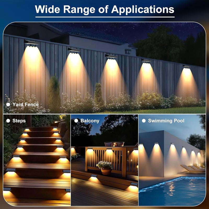 AUDLES Solar Fence Lights Outdoor Waterproof IP65, 12 Pack Fence Lights Solar Powered 60 Lumens Auto On/Off Step Wall Lights Outside Decorations for Yard, Porch, Patio, Stairs, Pool, Deck, Garden- Warm Light - Image 2